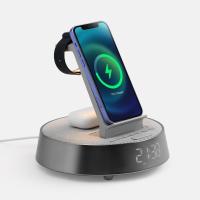 Bluetooth-колонка с беспроводной зарядкой и часами netEnergy, серая от martvrn.ru